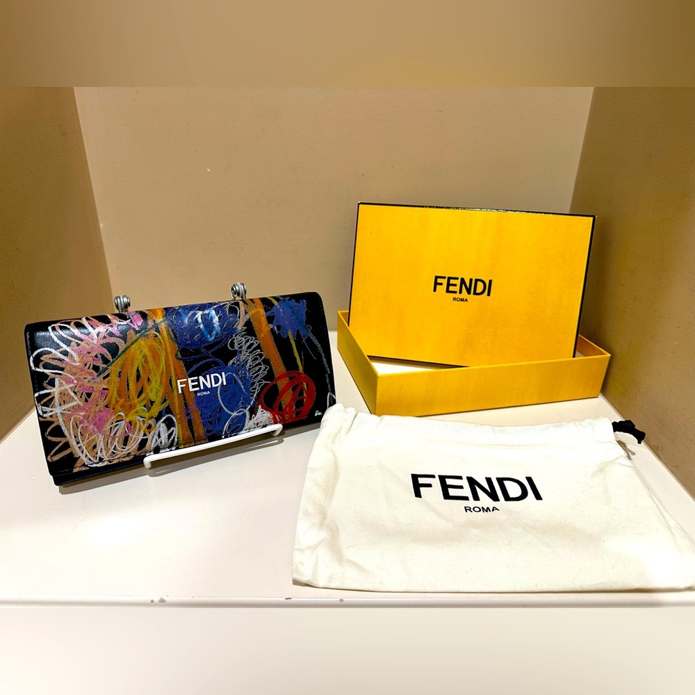 Fendi Vitello Continental Fluffy Artista Leather Wallet